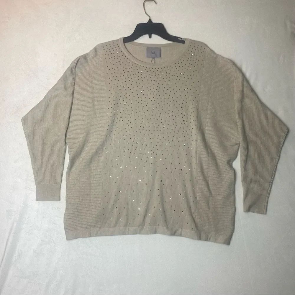 LIV Milano New W/Tags Knit Sweater Heather Oatmeal Color Size XL